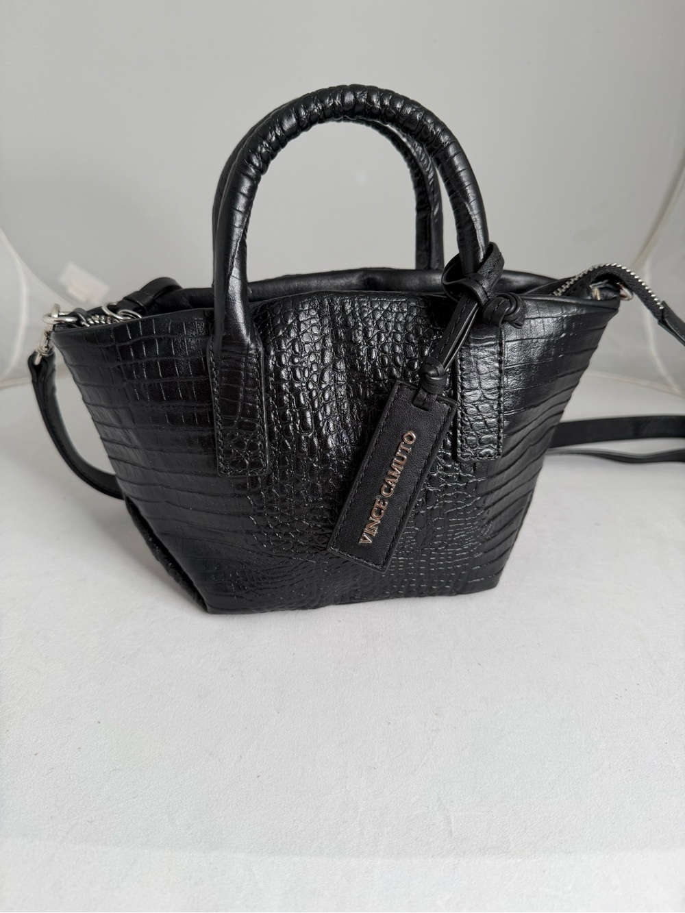 Vince Camuto Black Croc-Embossed Mini Satchel